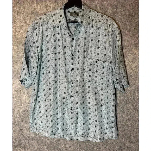 Bruno 100% Silk Print Short Sleeve Button Down Large - Picture 1 of 4